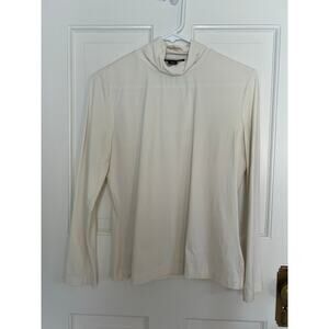 St. John Women's M Fitted Turtleneck White Stretch Lightweight Layering FLAW